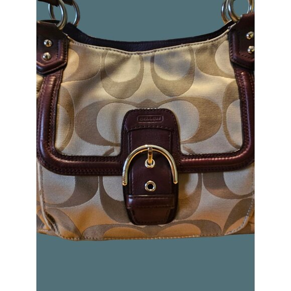 Coach Campbell Signature Belle Carryall Canvas Leather Trim Front Buckle Tote - Picture 5 of 14